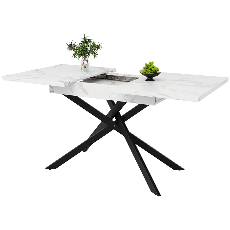 Table de salle à manger extensible effet marbre blanc (120-160 cm) ZEX