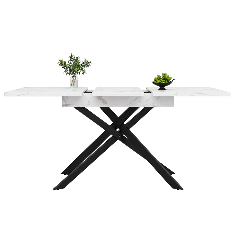 Table de salle à manger extensible effet marbre blanc (120-160 cm) ZEX