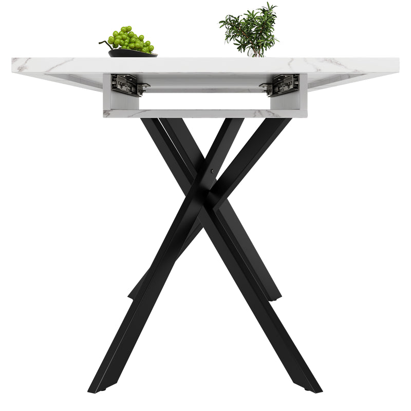 Table de salle à manger extensible effet marbre blanc (120-160 cm) ZEX