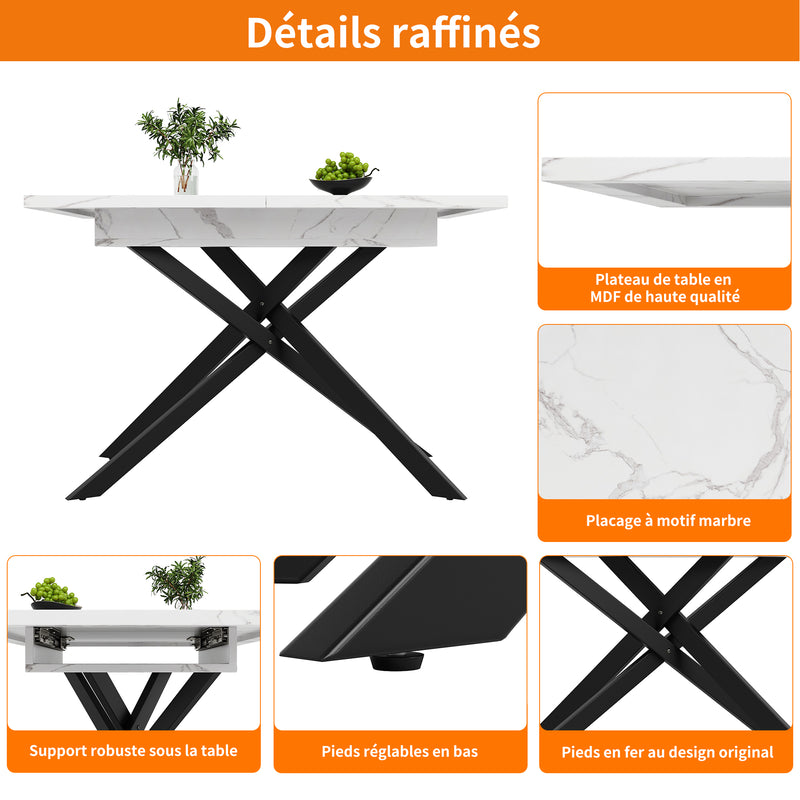 Table de salle à manger extensible effet marbre blanc (120-160 cm) ZEX