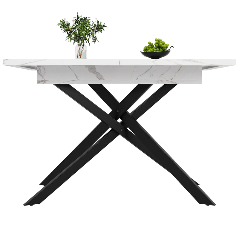 Table de salle à manger extensible effet marbre blanc (120-160 cm) ZEX