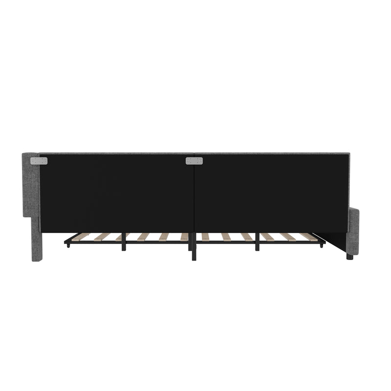 Lit double de jour canapé-lit gigogne extensible lin gris avec éclairage LED, prises USB et rangement 140*200 ZUDDIEN