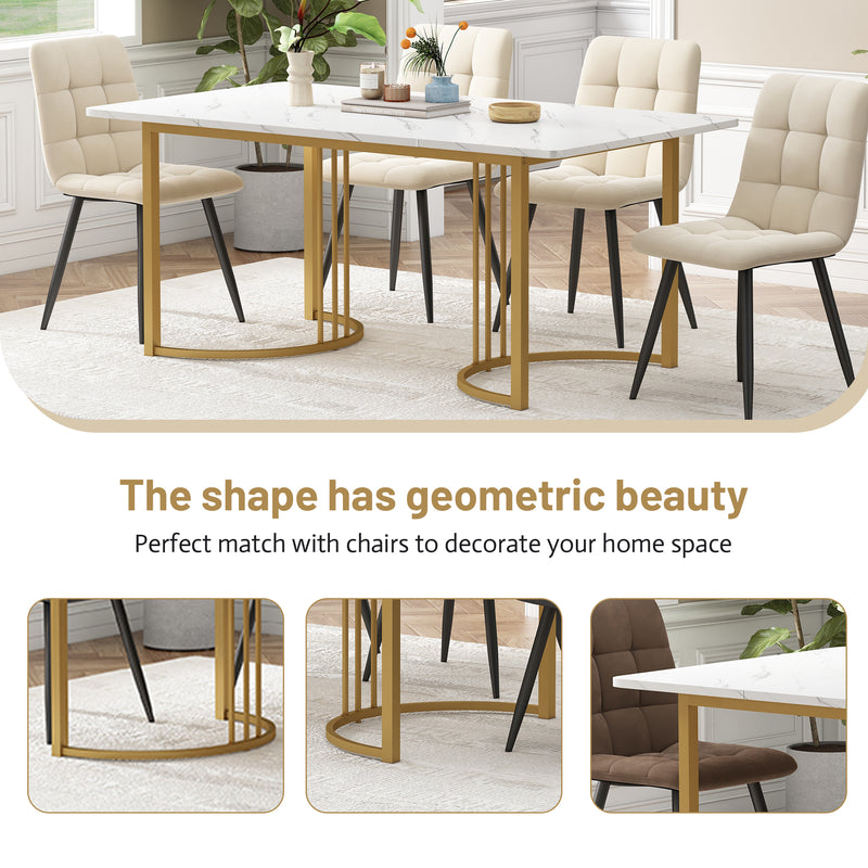 Ensemble de salle à manger élégant avec un plateau de table effet marbre blanc et des chaises en faux daim ZUNCAX+CHARLTON SUEDE BROWN