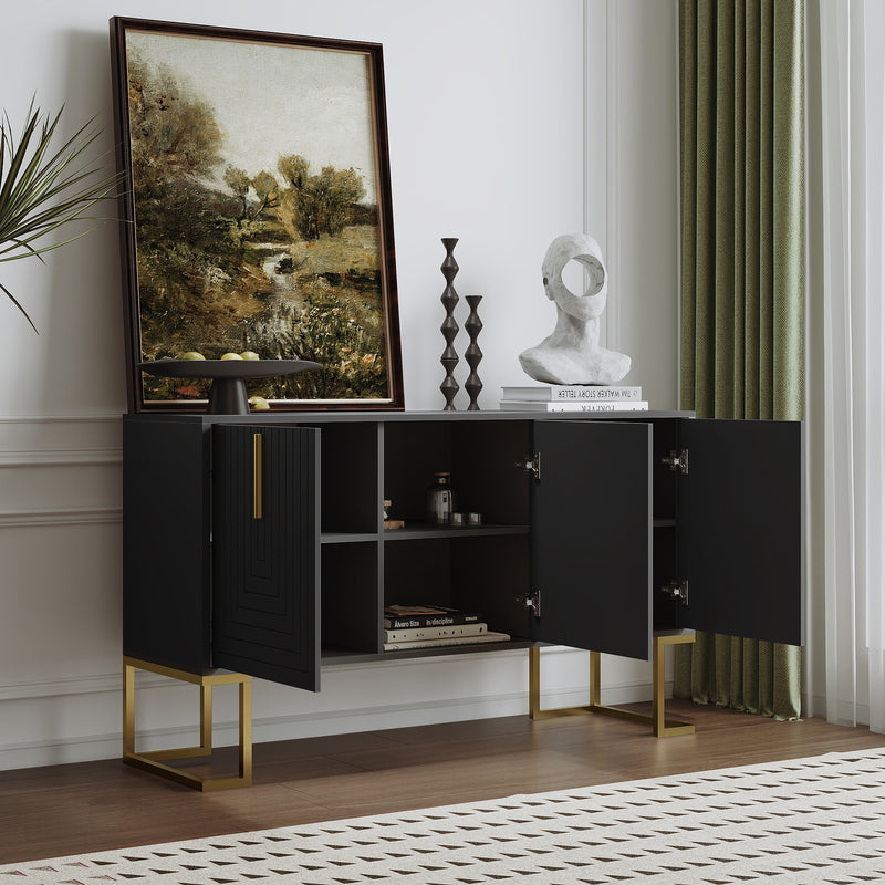 Commode buffet haut avec 3 portes noir mat motif de forme U H81/B138/T40 CRUUGREN BLACK