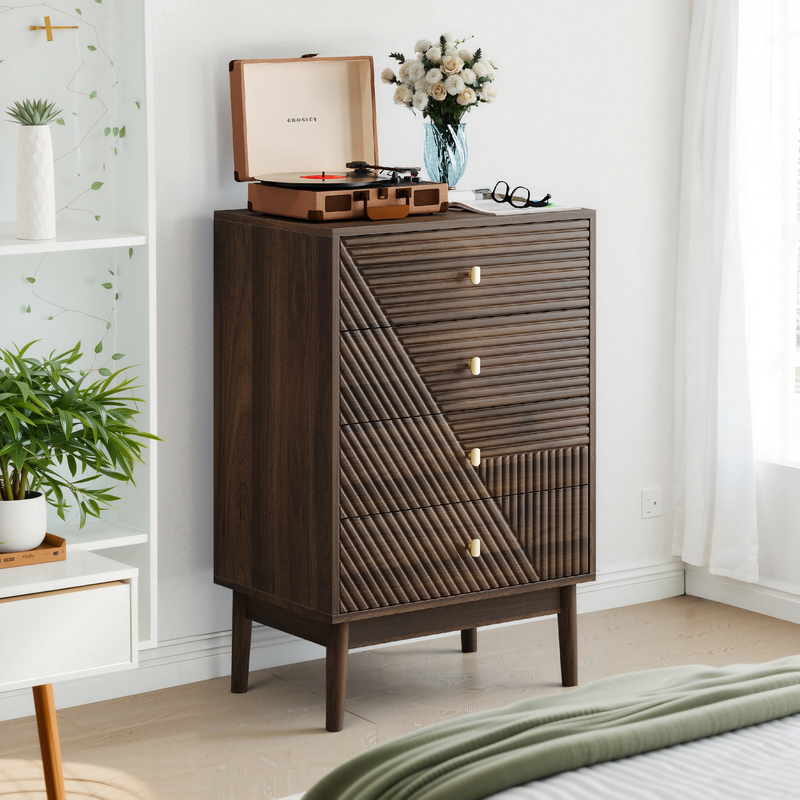 Commode style rétro 4 tiroirs avec design géométrique SUSTAIN