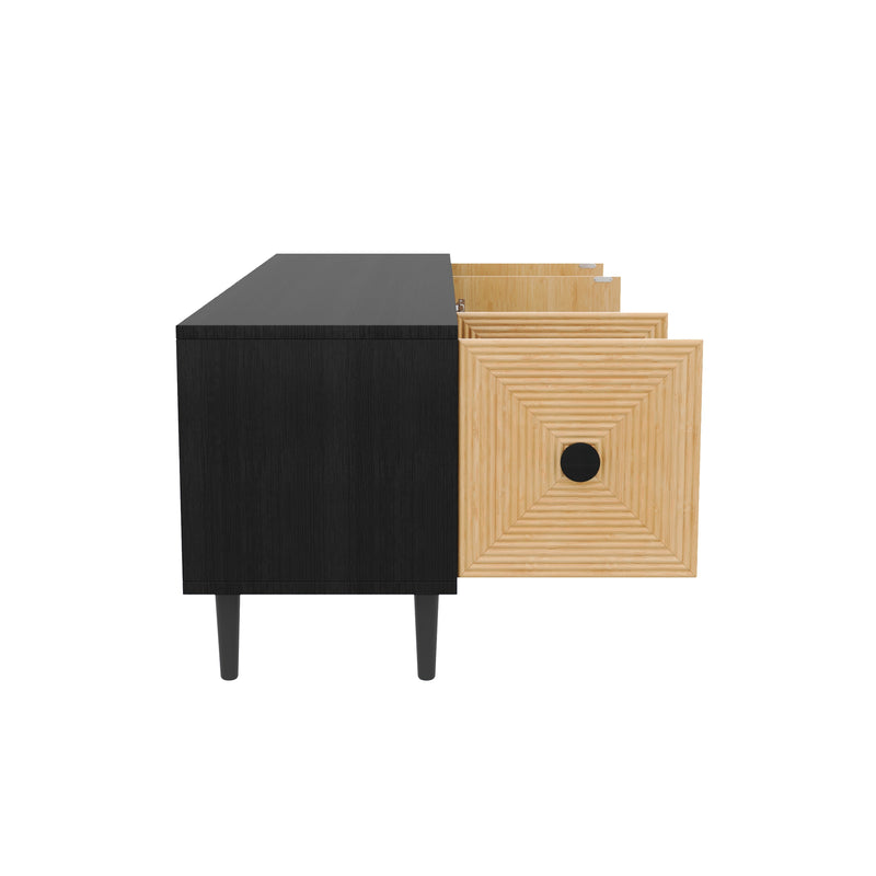 Meuble TV moderne effet bois bambou noir 150x38x55 cm Diestru