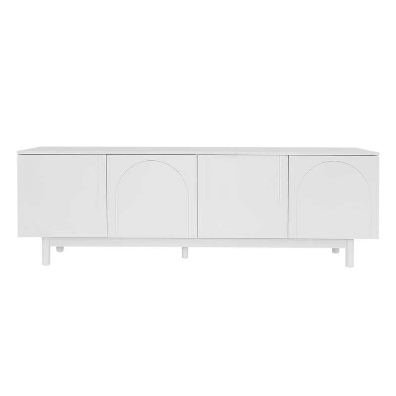 Meuble TV blanc style luxe portes texturées forme de U AEKRON