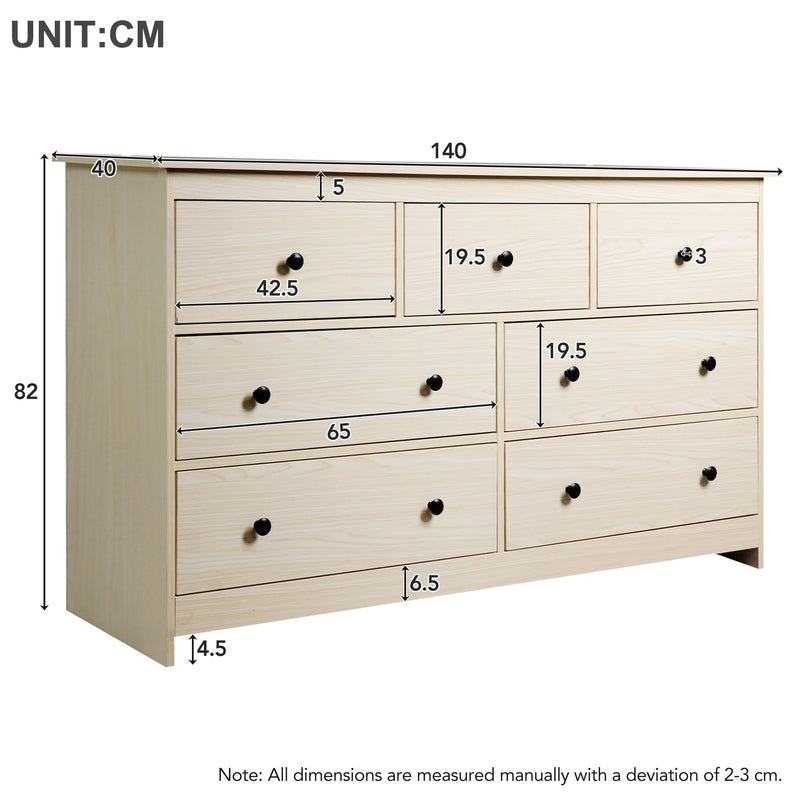 Buffet commode armoire rangement avec 7 tiroirs beige 140*40*89 cm NUURCIL BEIGE