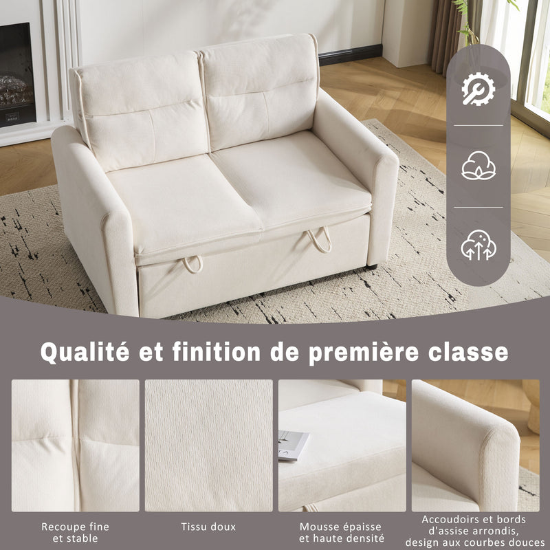 Canapé-lit convertible 2 places velours beige clair, dossier 5 positions RIDGEGLEN