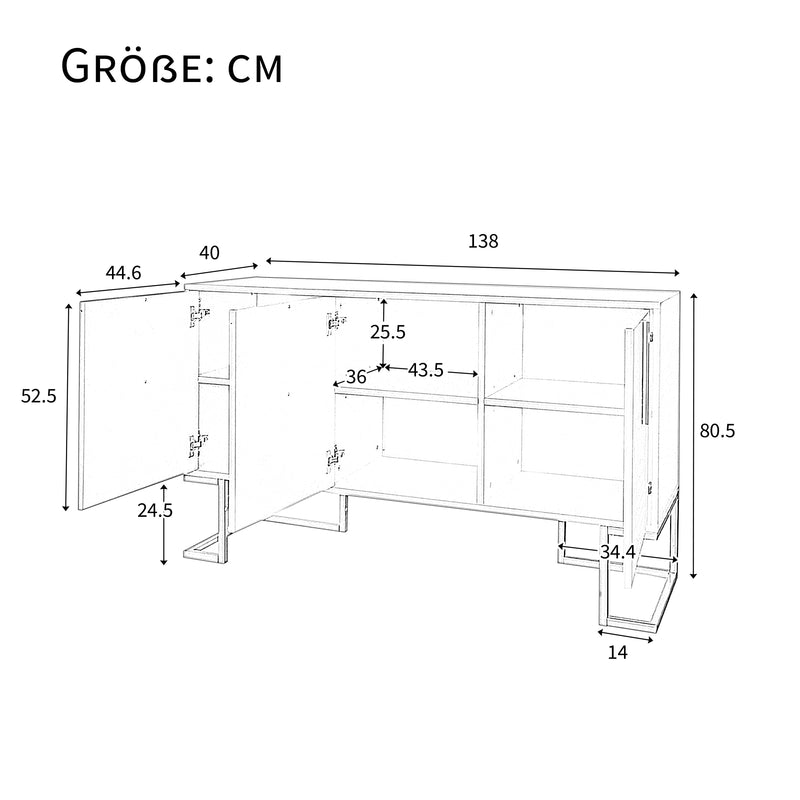 Commode buffet haut avec 3 portes blanc motif de forme U H81/B138/T40 CRUUGREN WHITE