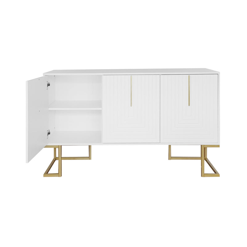 Commode buffet haut avec 3 portes blanc motif de forme U H81/B138/T40 CRUUGREN WHITE