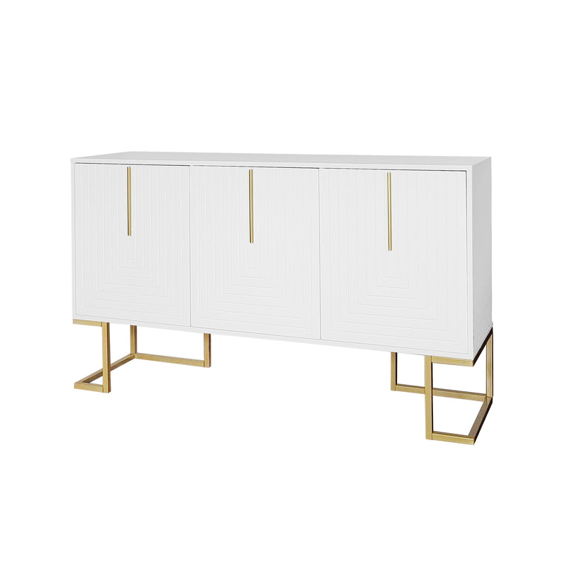 Commode buffet haut avec 3 portes blanc motif de forme U H81/B138/T40 CRUUGREN WHITE