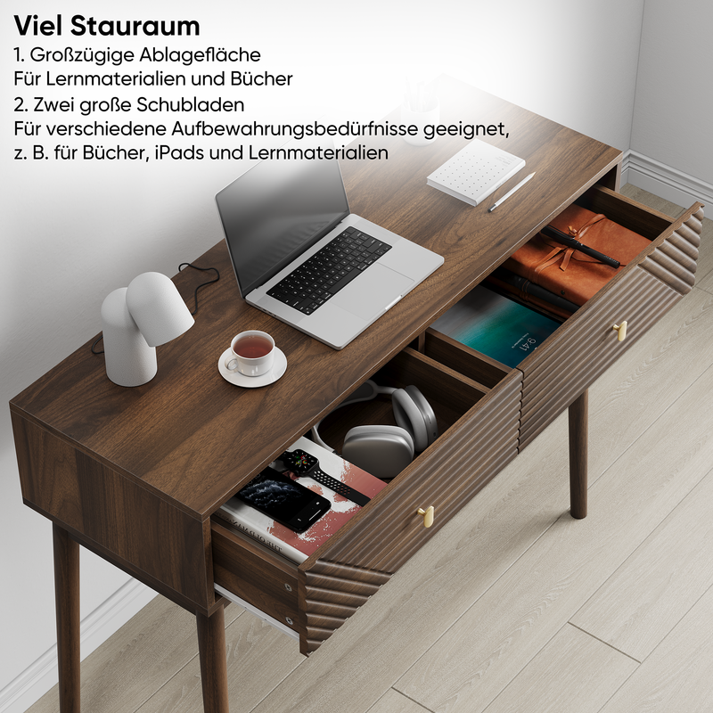 Console coiffeuse vintage avec 2 tiroirs et détails ondulés et dorés SILICABODY