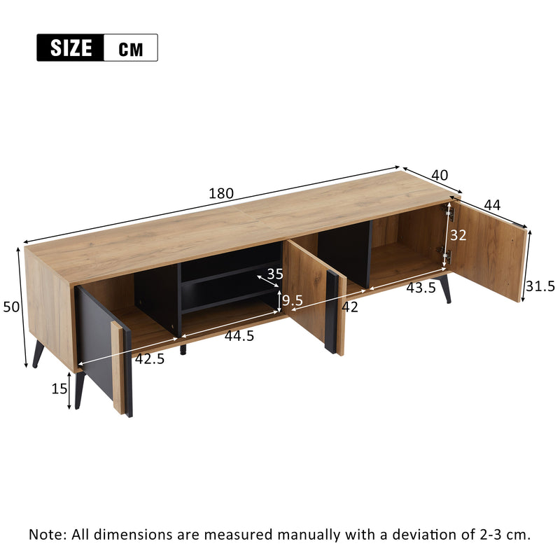 Meuble TV marron rustique effet bois et noir avec porte et compartiment ouvert ICAN