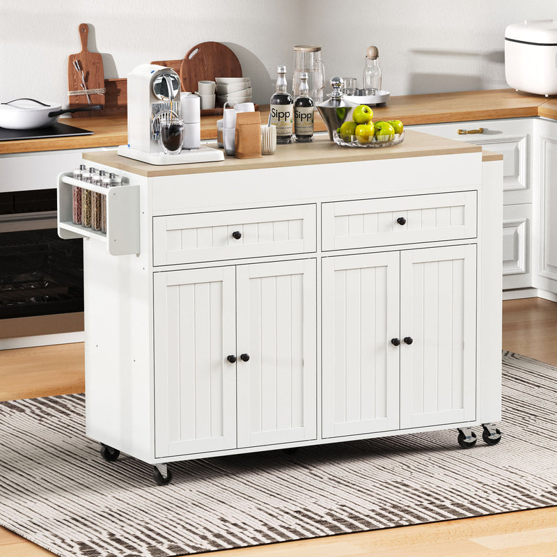Îlot de cuisine mobile multifonctionnel avec plateau rétractable 2 tiroirs et 4 portes CAPSID
