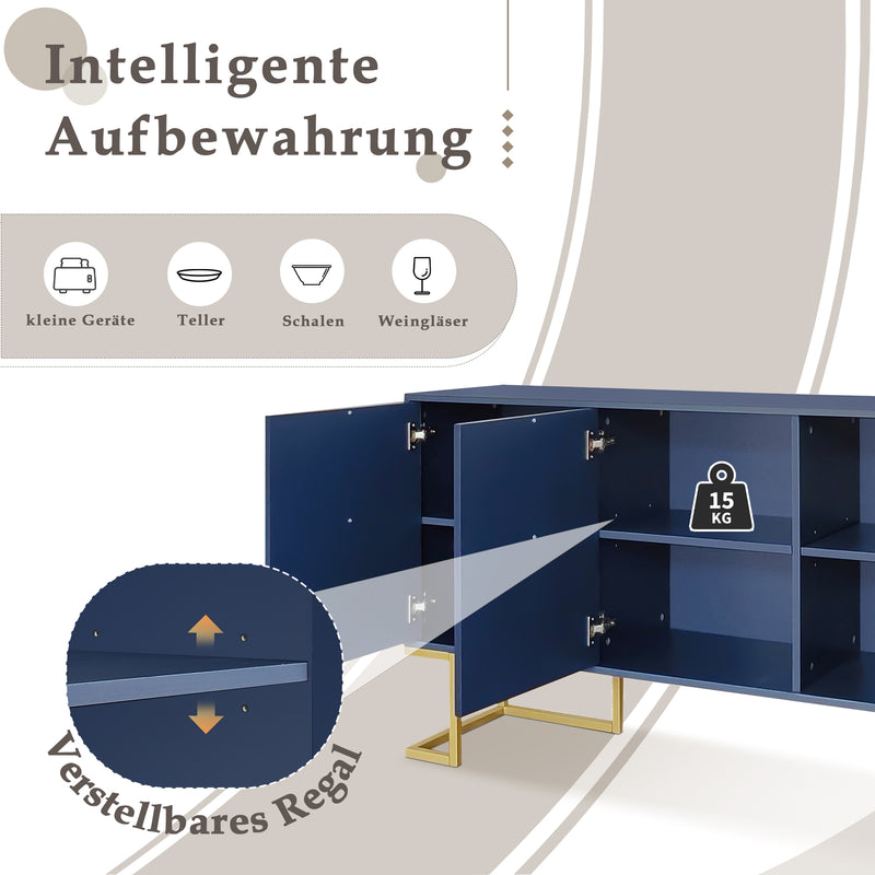 Commode buffet haut avec 3 portes bleu marine motif de forme U H81/B138/T40 CRUUGREN BLUE