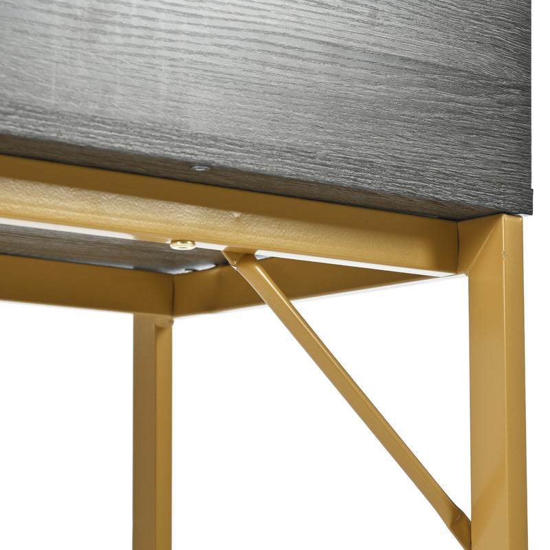 Table console style luxe effet bois gris structure couleur dorée 120x38x76 cm BHIECUD