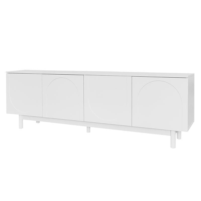 Meuble TV blanc style luxe portes texturées forme de U AEKRON