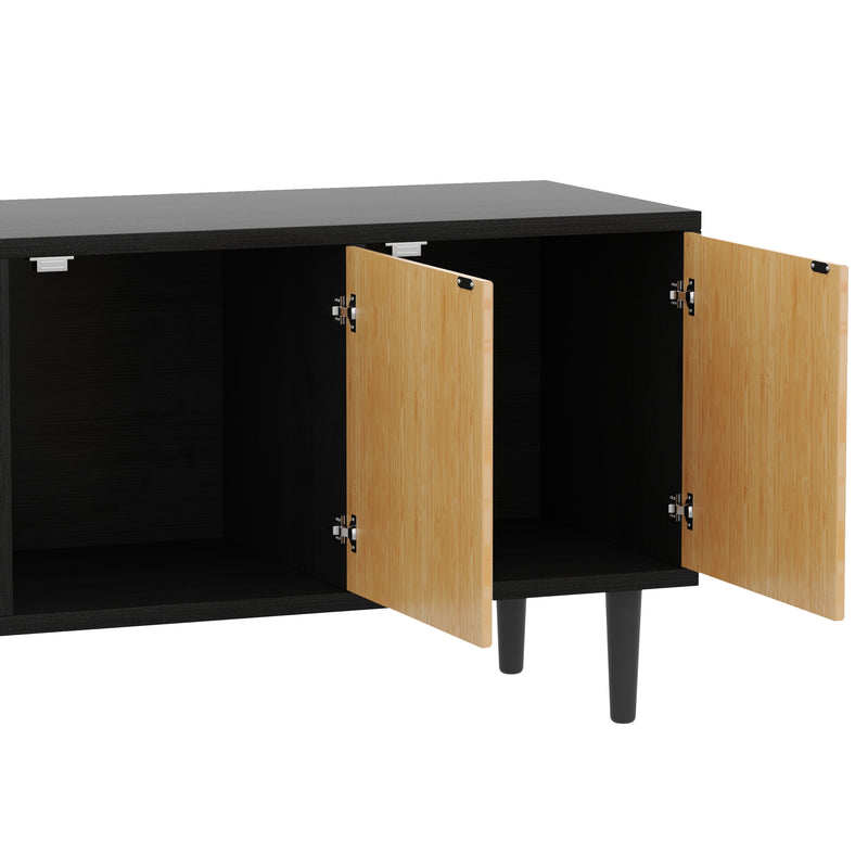 Meuble TV moderne effet bois bambou noir 150x38x55 cm Diestru