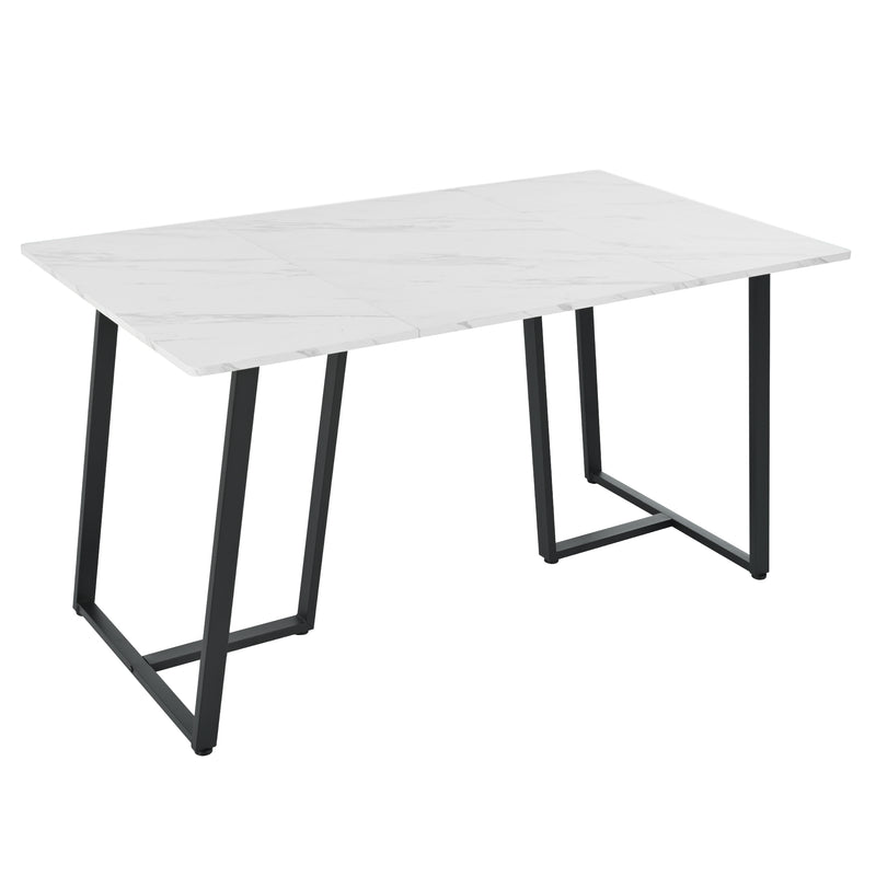 Table à manger rectangulaire moderne motif marbre blanc pieds noir 140x80cm QHACONS