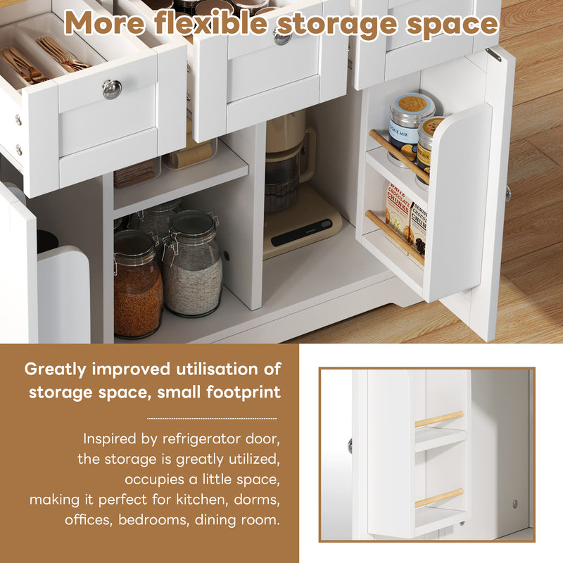 Îlot de cuisine blanc et effet bois avec plateau extensible, rangement et ports USB AMYLOPECT