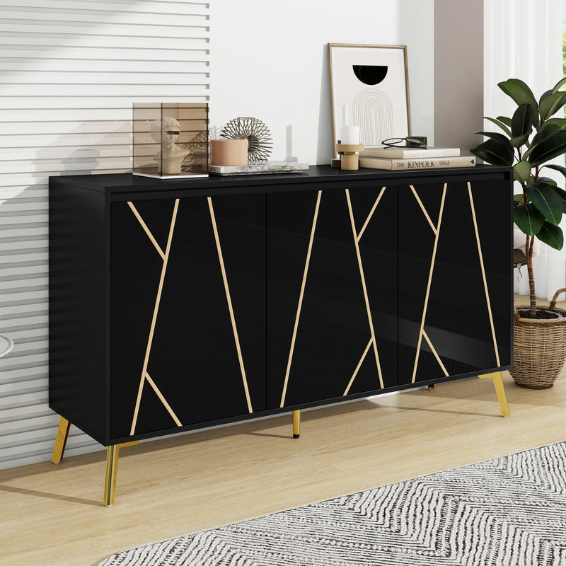 Buffet moderne noir avec motif géométrique accents dorés ENDOCRINE