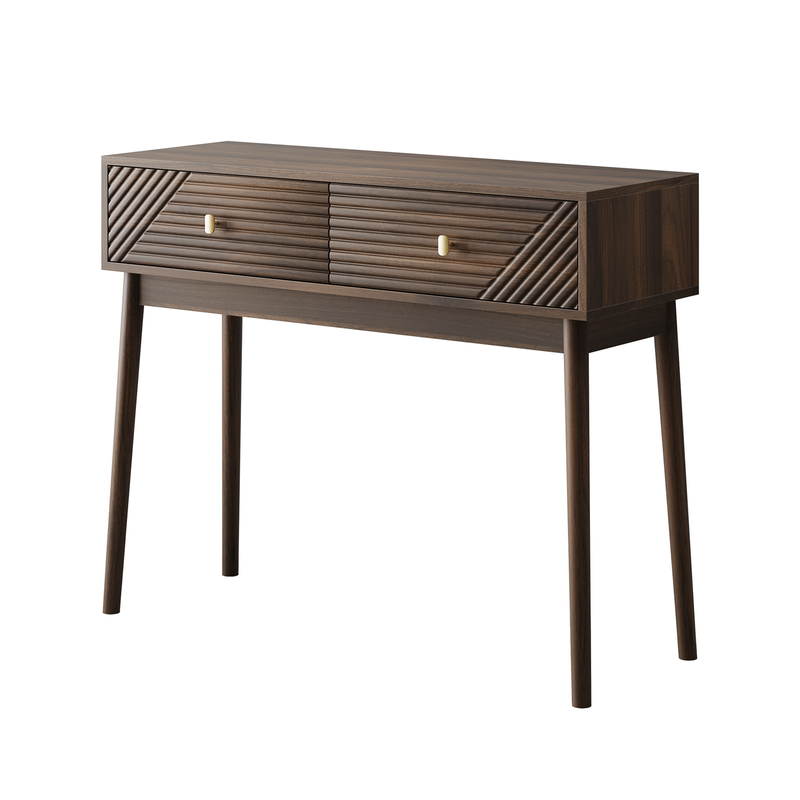 Console coiffeuse vintage avec 2 tiroirs et détails ondulés et dorés SILICABODY