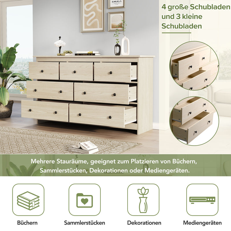 Buffet commode armoire rangement avec 7 tiroirs beige 140*40*89 cm NUURCIL BEIGE