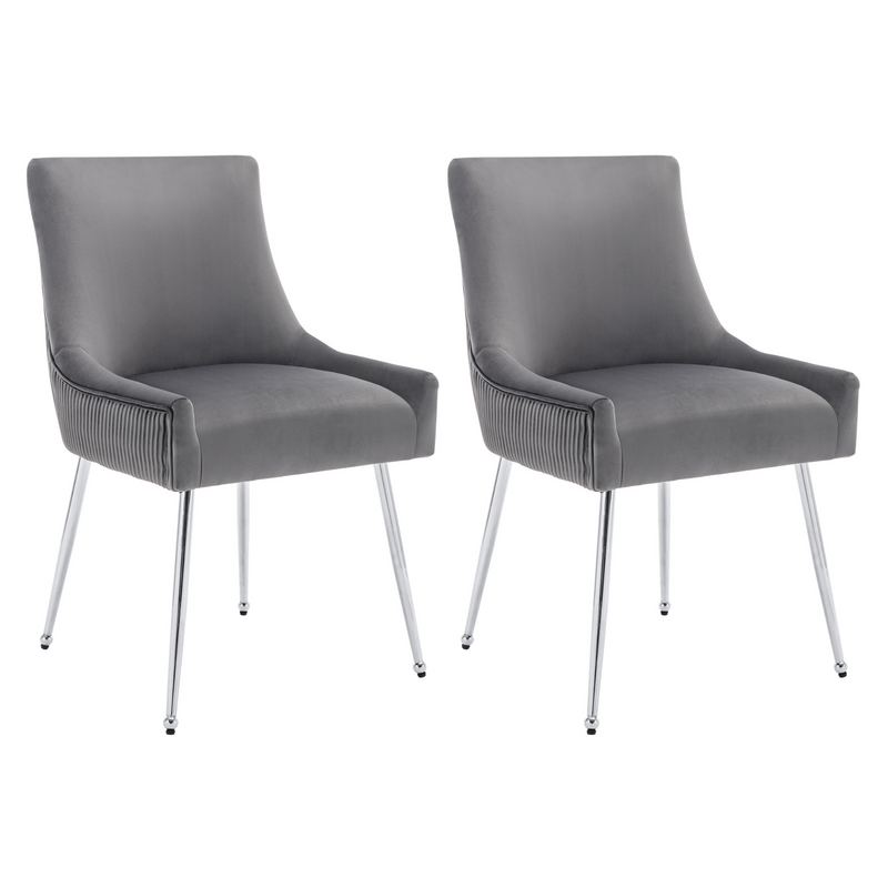 Lot de 2 chaises de salle à manger rembourrée velours gris, coté à rayures verticales UNQADS GREY