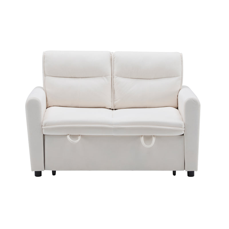 Canapé-lit convertible 2 places velours beige clair, dossier 5 positions RIDGEGLEN