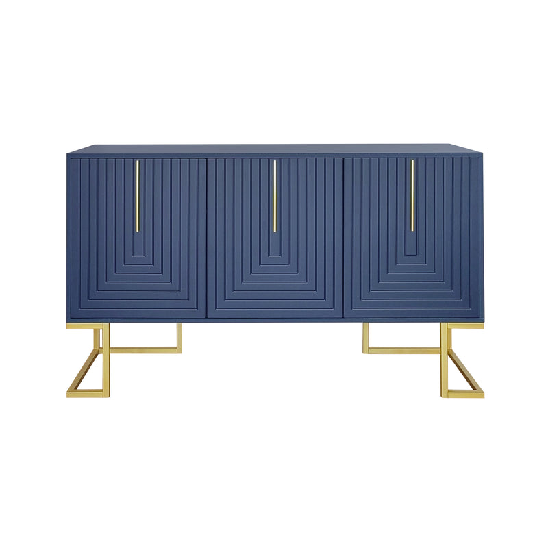 Commode buffet haut avec 3 portes bleu marine motif de forme U H81/B138/T40 CRUUGREN BLUE