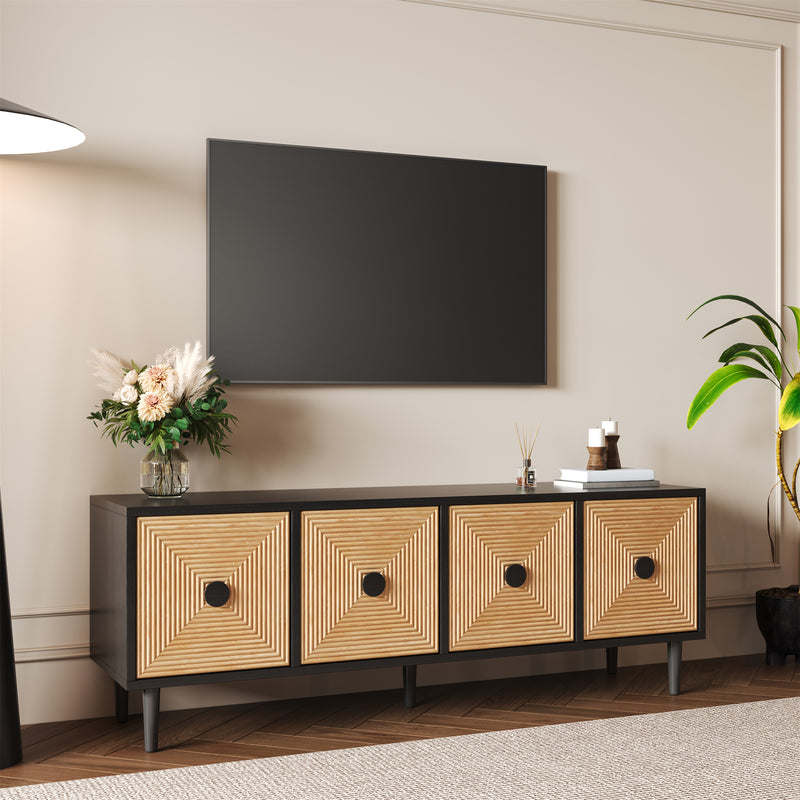 Meuble TV moderne effet bois bambou noir 150x38x55 cm Diestru