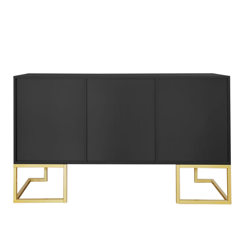 Commode buffet haut avec 3 portes noir mat motif de forme U H81/B138/T40 CRUUGREN BLACK