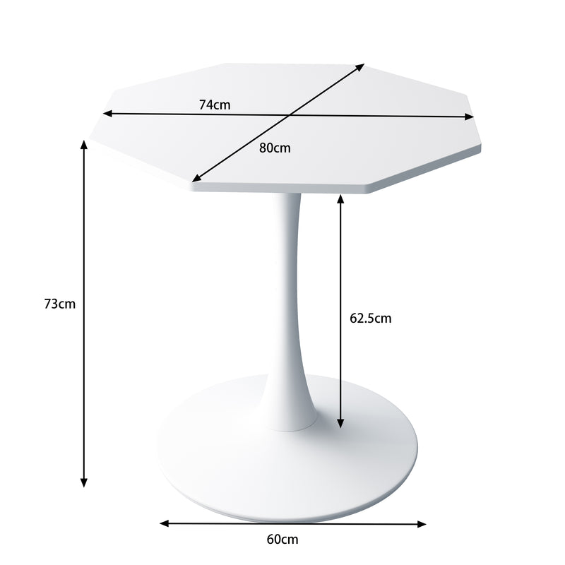 Table de salle à manger octogonale moderne blanche base métallique 80x74x73cm SHEEDDI WHITE