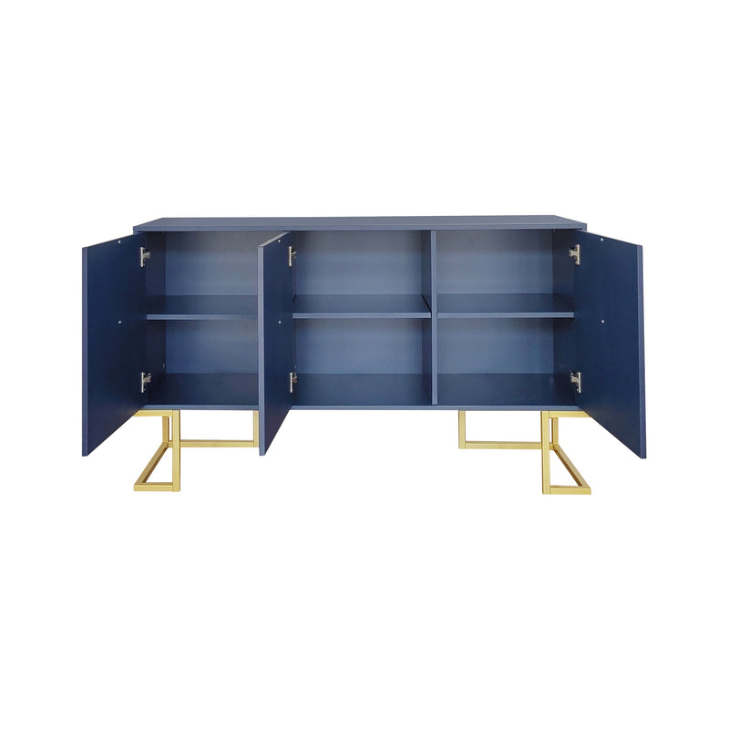 Commode buffet haut avec 3 portes bleu marine motif de forme U H81/B138/T40 CRUUGREN BLUE