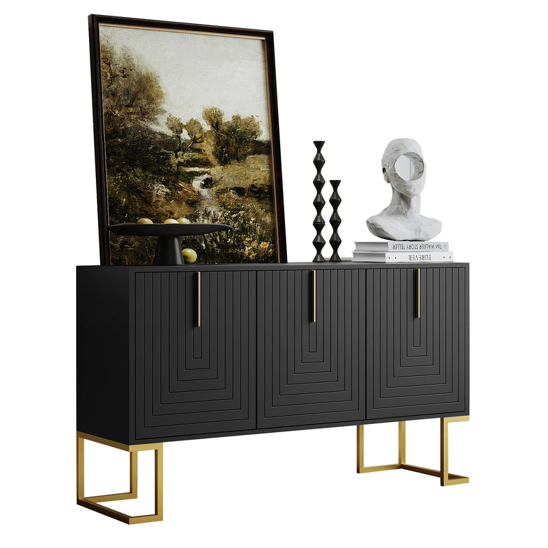 Commode buffet haut avec 3 portes noir mat motif de forme U H81/B138/T40 CRUUGREN BLACK