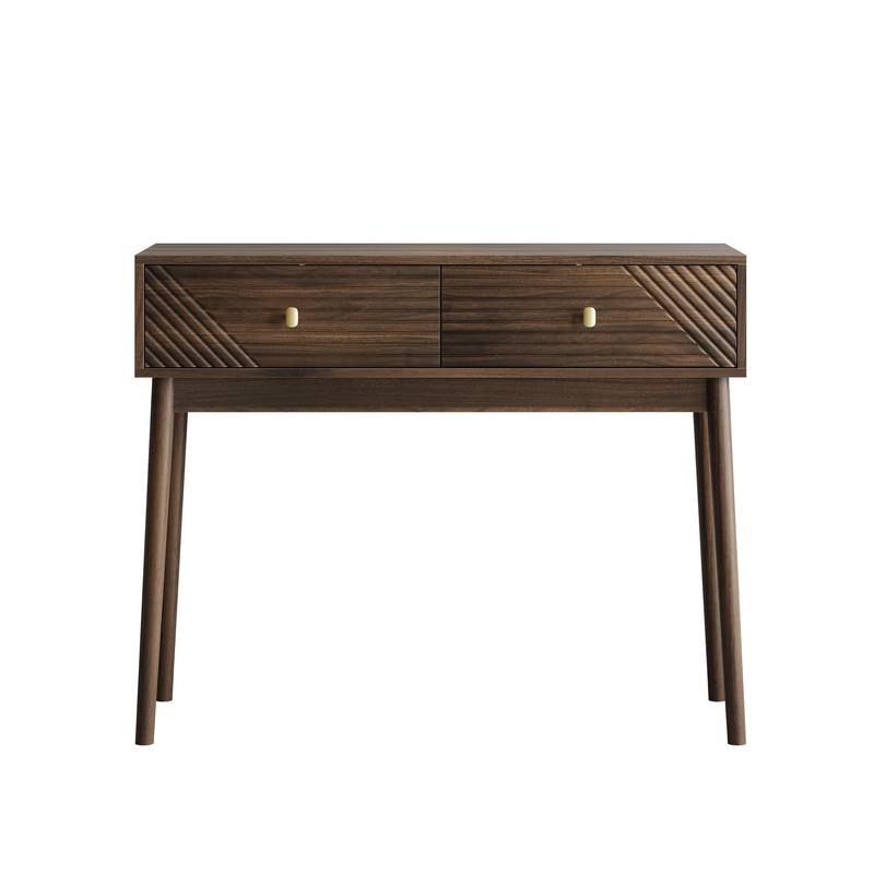 Console coiffeuse vintage avec 2 tiroirs et détails ondulés et dorés SILICABODY