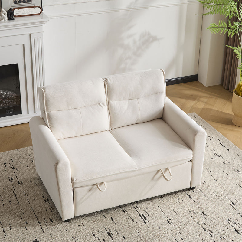 Canapé-lit convertible 2 places velours beige clair, dossier 5 positions RIDGEGLEN