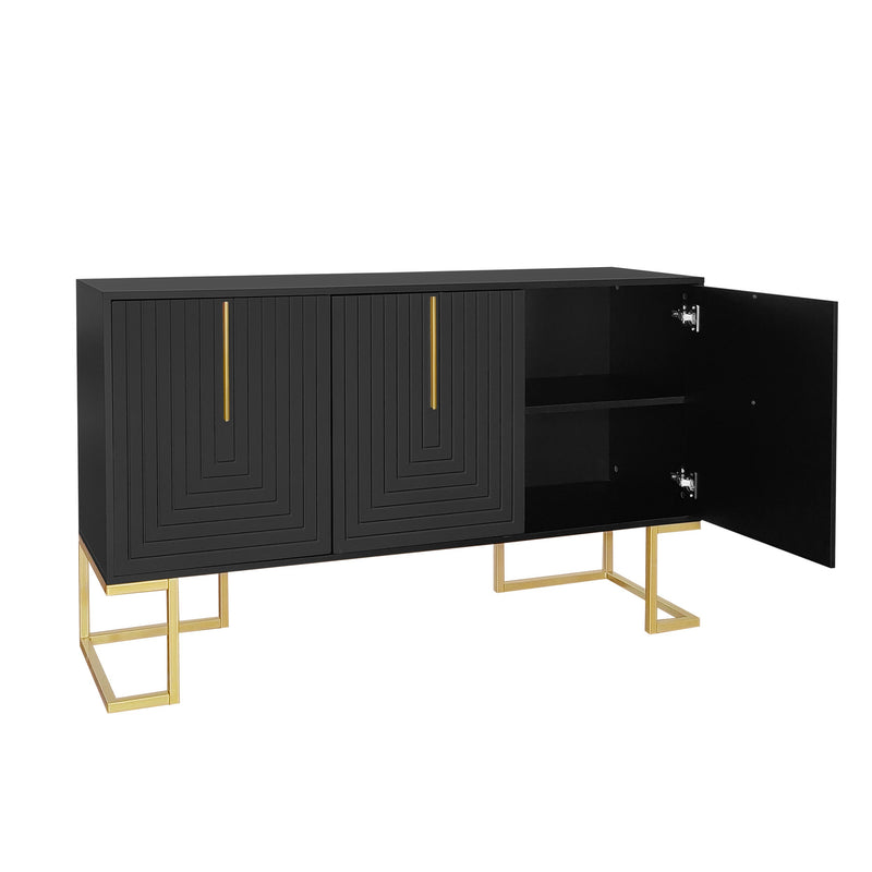 Commode buffet haut avec 3 portes noir mat motif de forme U H81/B138/T40 CRUUGREN BLACK