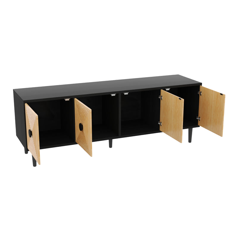 Meuble TV moderne effet bois bambou noir 150x38x55 cm Diestru