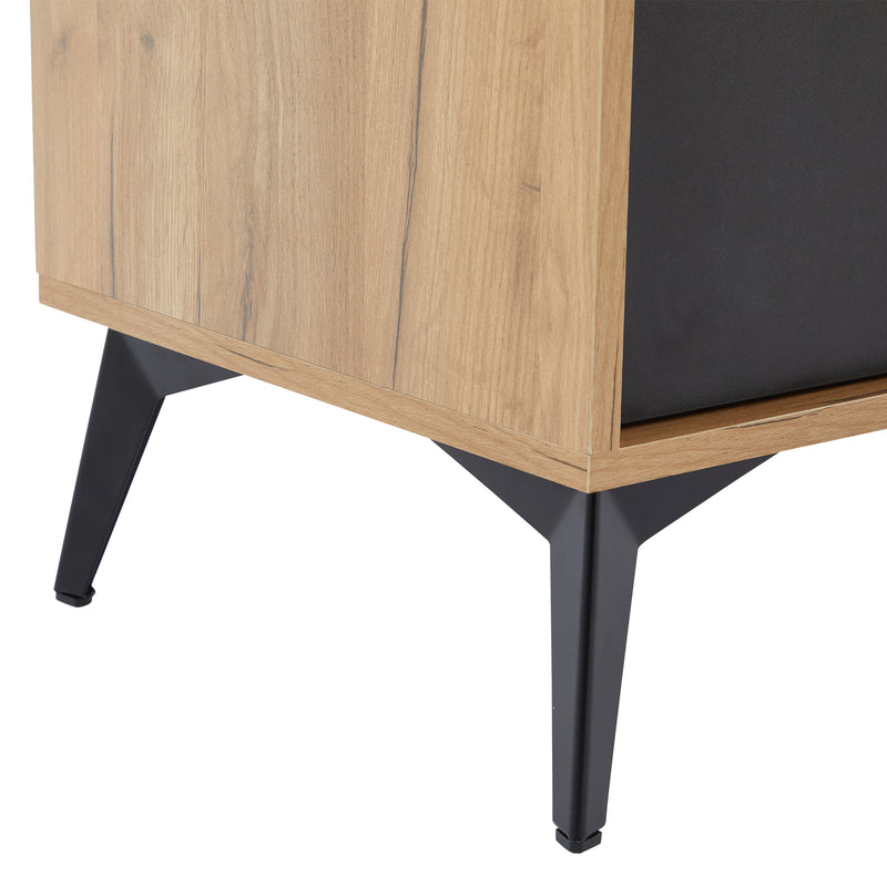 Meuble TV marron rustique effet bois et noir avec porte et compartiment ouvert ICAN