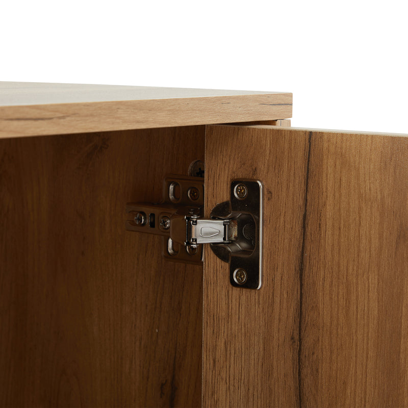 Meuble TV marron rustique effet bois et noir avec porte et compartiment ouvert ICAN