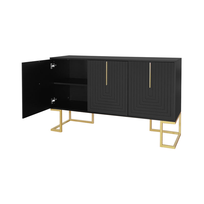 Commode buffet haut avec 3 portes noir mat motif de forme U H81/B138/T40 CRUUGREN BLACK