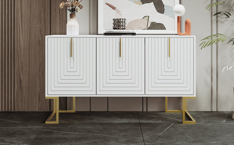 Commode buffet haut avec 3 portes blanc motif de forme U H81/B138/T40 CRUUGREN WHITE