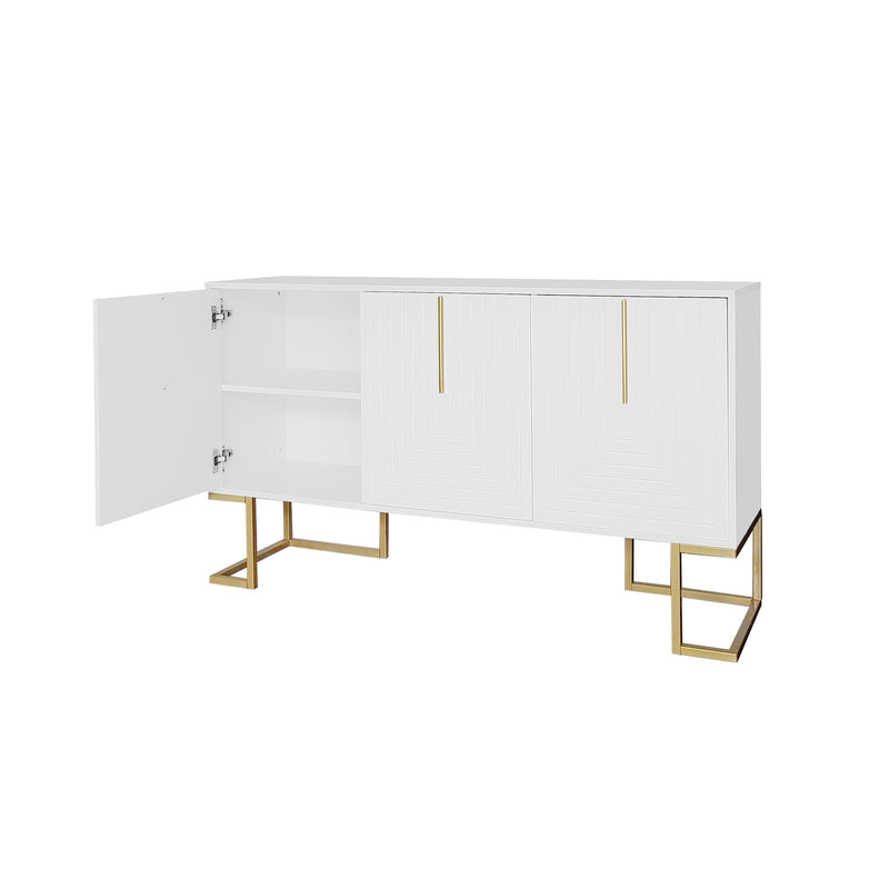 Commode buffet haut avec 3 portes blanc motif de forme U H81/B138/T40 CRUUGREN WHITE