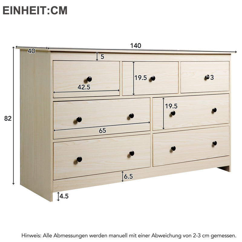 Buffet commode armoire rangement avec 7 tiroirs beige 140*40*89 cm NUURCIL BEIGE