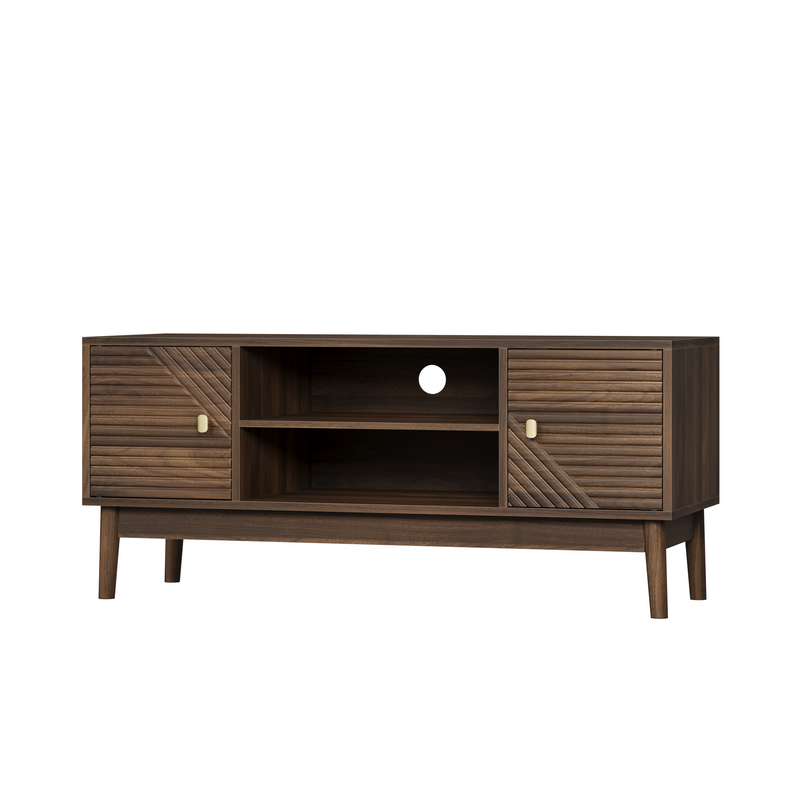 Meuble TV effet bois vintage 2 portes et 2 niches MUCILAGE