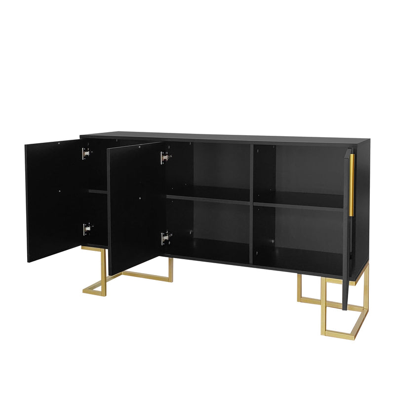 Commode buffet haut avec 3 portes noir mat motif de forme U H81/B138/T40 CRUUGREN BLACK