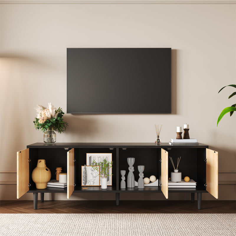 Meuble TV moderne effet bois bambou noir 150x38x55 cm Diestru