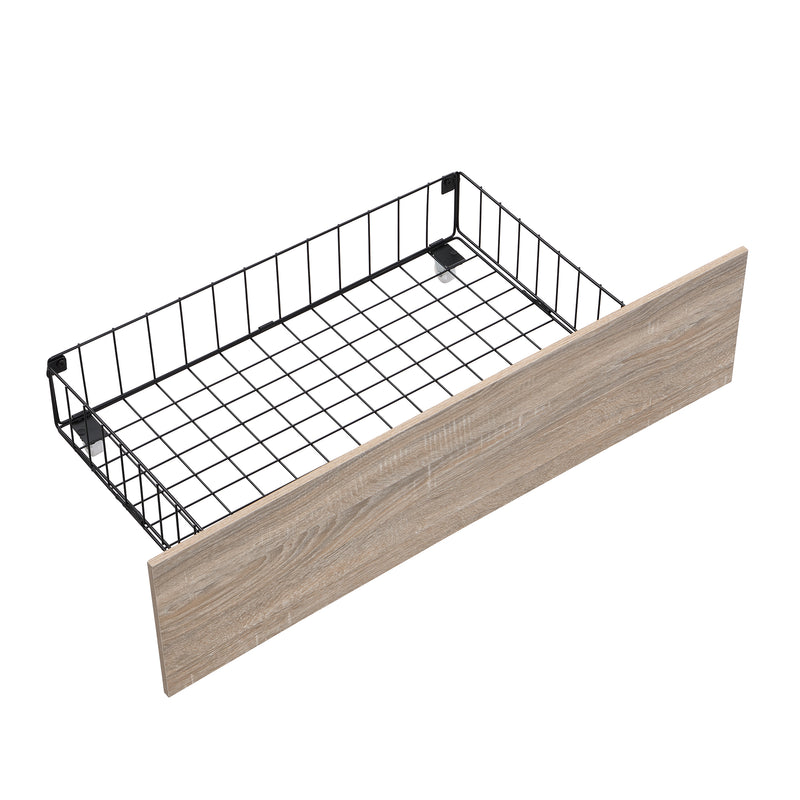 Lit double cadre métallique effet bois chêne avec port USB tête de lit rangement, 4 grands tiroirs sous lit et sommier sans matelas 140*200cm CROKWUN DOUBLE OAK